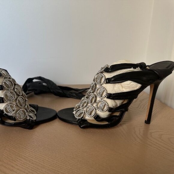 Jimmy Choo Stiletto Sandals with Ankle Strap, Black Leather and Crystals - Picture 7 of 13